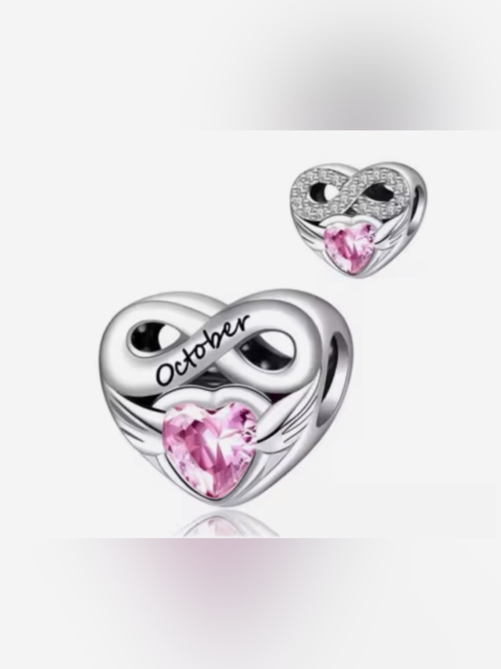 Silver Heart Birthstone Charm for the Month of October